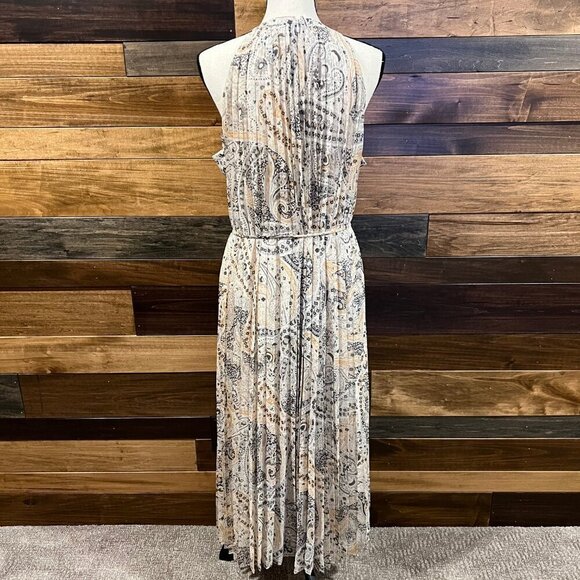 NWT Ann Taylor Shimmer Paisley Chain Pleated Sleeveless Halter Dress, Size Large - Picture 5 of 13